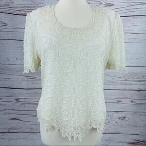 Brilliante off white beaded top semi sheer vintage